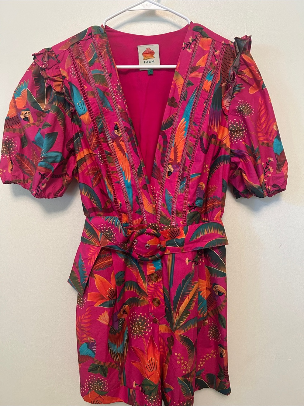 Farm Rio Macaw Party Organic Cotton Romper size L - Picture 4 of 6